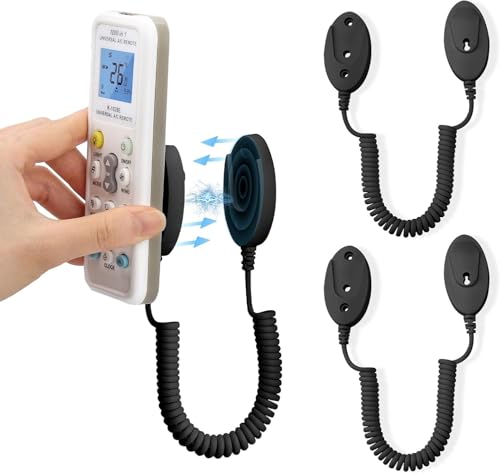 2-Pack Magnetic Remote Control Holders with Spring Ropes - Safely Secure Remotes & Small Items Wall-Mount with Adhesive Anti-Loss Rapid Adsorption Extendable Spring (Black 43 inch 2 Pack)