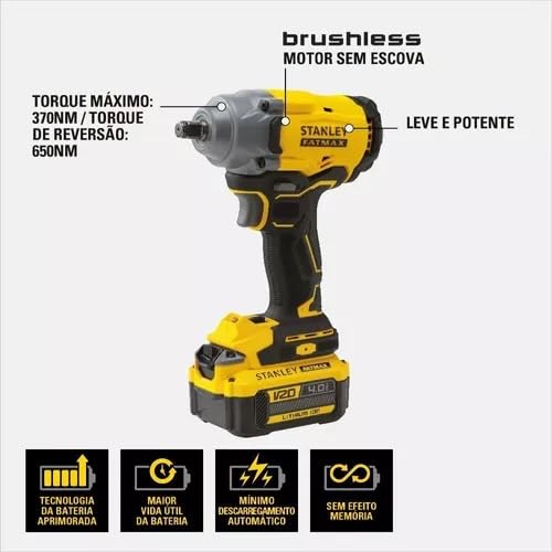 STANLEY Chave De Impacto Sem Fio 1/2 Pol. (13mm) 20V MAX* (Sem Bateria nem Carregador) SBW920