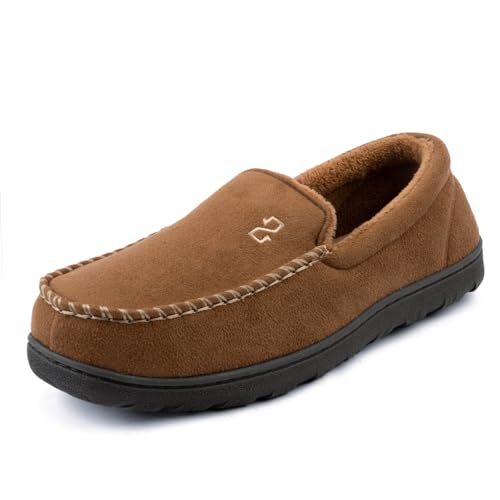 Zizor Men's Moccasin Slippers With Memory Foam, House Shoes for Indoor Outdoor