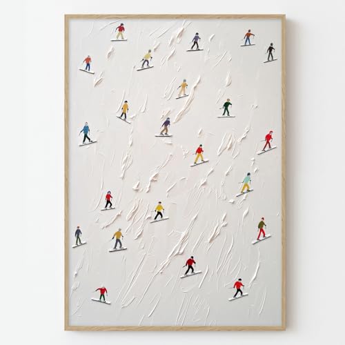 Skiing Artwork Winter Scenery Pictures Abstract White Painting Winter Snow Canvas Wall Art Vintage Ski Art Prints Snow Scene Wall Art Snowboard Picture Colorful Christmas Print 16x24inch No Frame