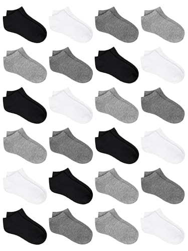 Image of URATOT 24 Pairs Kids' Low Cut Socks - Boys' or Girls' Half Cushion Athletic Ankle Socks