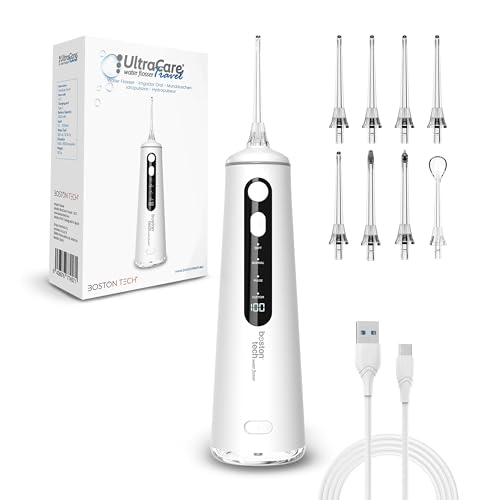 Aquapik Ultracare Travel Irrigador Bucal Portatil, Irrigador Dental Inalámbrico Profesional 8 Boquillas 4 Modos, IPX8 Impermeable 300ML USB C Recargable Para Limpieza Dientes