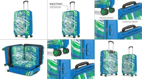 Image of Skybags Set of 3 (Cabin+ Medium+Large) Hard Suitcase (55+67+77 cm) | Luggage Trolley with 8 Spinner Wheels,Light Weight Trolley Bags with 5 Years International Warranty (Black) (Blue)