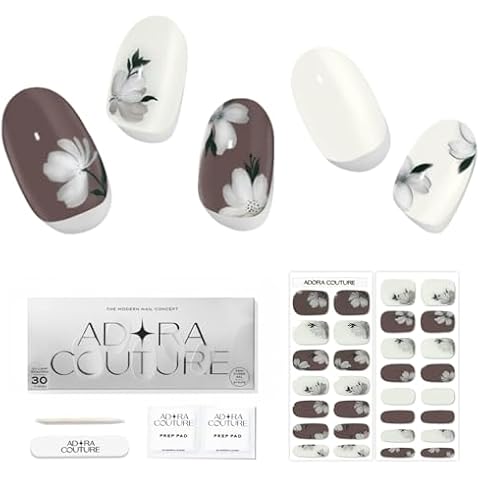 Adora Couture Semi Cured Gel Nail Strips | 30pcs Glossy Magnolia Flowers Glaze Nail Strips | Gel Nail Stickers with UV Light Required (Magnolia) Cover