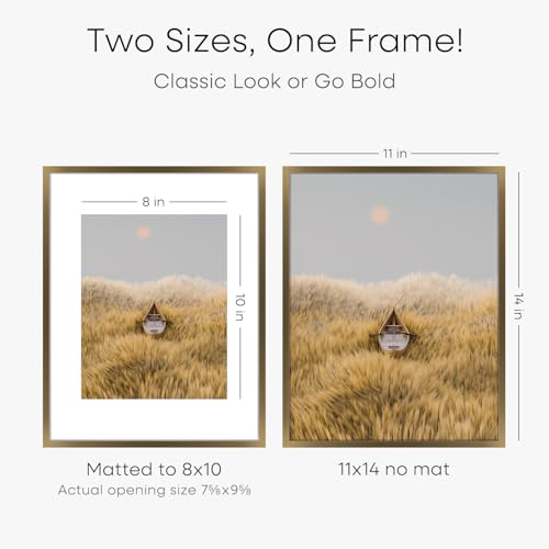 Image of Homeforia 11x14 Bronze Picture Frame, High End Metal 11x14 Brass Frame with Mat 8x10, 11 x 14 Poster Frames Matted to 8 x 10 inch Photo, 11 by 14 Bronze Thin Frames, Tempered Glass, Wall Kit, Set of 2