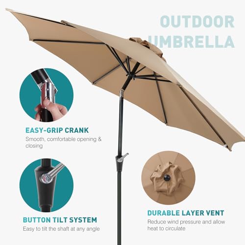 Image of OLIXIS 9FT Patio Umbrella Outdoor, Patio Table Umbrella 9 Feet Sun Shade for Pool, Beach, Outside Umbrellas with Tilt and Crank Button & Sturdy Ribs Waterproof for Deck, Terrace and Restaurant