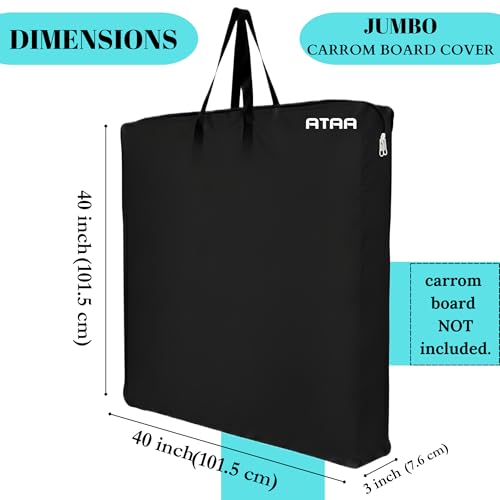 Image of Primium Carrom Board Cover with Strong Handle - Waterproof & Dustproof Nylon Storage Bag, Zipper Chain Closure, Extra Pouch for Coins, Striker & Powder, Lightweight & Durable - Black (40 x 40)
