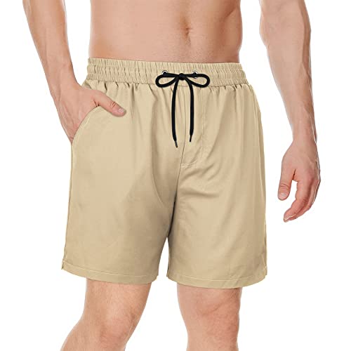 Men's Swimsuit Trunks 7 Inch Inseam Beach Shorts with Pockets Mens Swimming Trunks Deep Khaki XL3