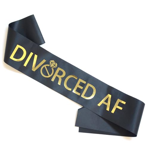 Luwigs Divorced AF Sash Black with Gold Lettering Divorce Party Sash Happy Divorced Party Decorations Divorce Gift Party Supplies Favors Decorations for Men Women (Black)