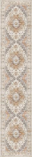 Madane Hallway Runner 3x14 - Runner Rugs 14ft Washable Entryway Rug Vintage Kitchen Runners Non Slip Indoor Area Rug Farmhouse Carpet Runner for Bathroom Living Room Bedroom, Turmeric/Grey