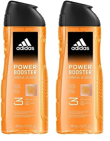 Adidas - Power Booster Shower Gel, gel de ducha 400 ml (Paquete de 2)