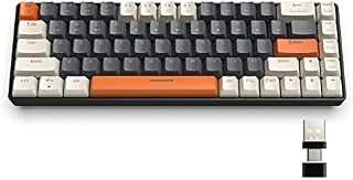 K68 60% Bezprzewodowa Mechaniczna Klawiatura do Gier,Bluetooth 5.0/2.4Ghz 68 Klawiszy Kompaktowa Klawiatura z Odbiornikiem w Dwóch Trybach,Hot Swap,Niebieskie przełączniki,na PC,PS4(Napój Mleczny)