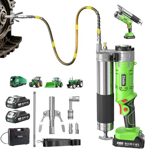 TaskStar Cordless Electric Grease Gun 12000PSI for DIY, Industrial & Farm | 2-in-1 Battery Grease Gun Kit with 2 Batteries, 48' Hose, Quick-release Coupler, 90° Adapter, LED, Straight & Pistol Handle
