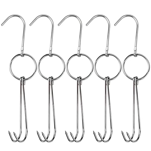 BIUDECO Lot de 5 Crochets Doubles en Acier Inoxydable 255 CM Suspendre et Séchage de Viande Hameçons à Porc et Volaille Cuisine Boucherie et Fumage Professionnel