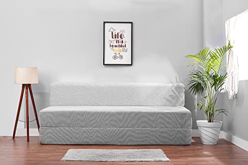Image of Convertible Fabric Sofa Cum Bed | Foldable Double Foam & Washable Cover with Cushions | Modern Design Use Living Room & Guest Room (Silver-Multi-Chain, 6X6 Ft)