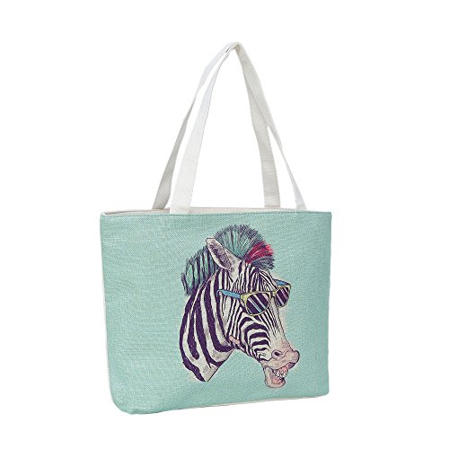 Sac de plage grand format en jute menthe zèbre pour femme