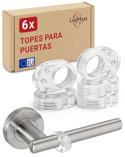 LouMaxx Tope Manilla Puerta Set de 6 - Topes Transparentes para Manillas de Puertas y Ventanas - Protector Mango Puerta Silicona, Protección contra Golpes