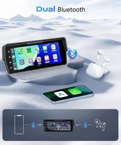 Image of 6.86 Inch Motorcycle Carplay GPS Navigation System, Android Auto Portable CarPlay Screen for Motorcycle, 【Dual Camera Video Recording】, Dual Bluetooth Car Play Moto, Si-ri, Goo-gle Assistant, EQ