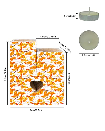 Fall Candle Holders Set, Wooden Tealight Candle Holder Gifts For Women, Autumn Botanical Orange Leaves Vintage Letter Candlesticks Holder Decor For Wedding Dinning Party #TOP2