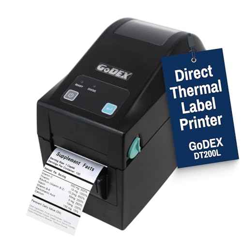 Image of McAuley Labels GoDEX DT200L Linerless Direct Thermal Printer - Kitchen Prep & Date Labels Printer - 2 inch, 203 DPI, Optional Auto-Cutter, USB /Serial /Ethernet