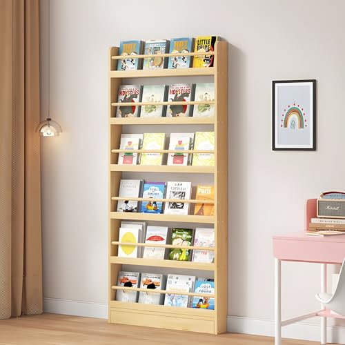 Image of WOOOFA Behind The Door Bookshelf, Behind Door Bookshelf, 6-Tier Book Shelf, Narrow Thin Bookshelf for Kids, Space Saving, Anti-tip, Wall Mounted Book Toy Organizer for Bedroom, Living Room, Office