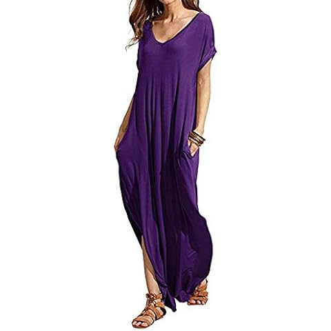 Match Women V-Neck Long Sleeve Plain Irregular Pockets Long Dress Cover
