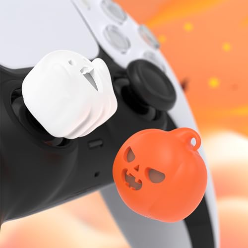 Image of PlayVital Halloween Illuminated LED Thumb Grips for PS5, Edge, PS4 Controller, Hallows Joystick Caps for Xbox Series X /S, Xbox One, Elite Series 2, Switch Pro Controllers - Spooky Ghost with Pumpkin