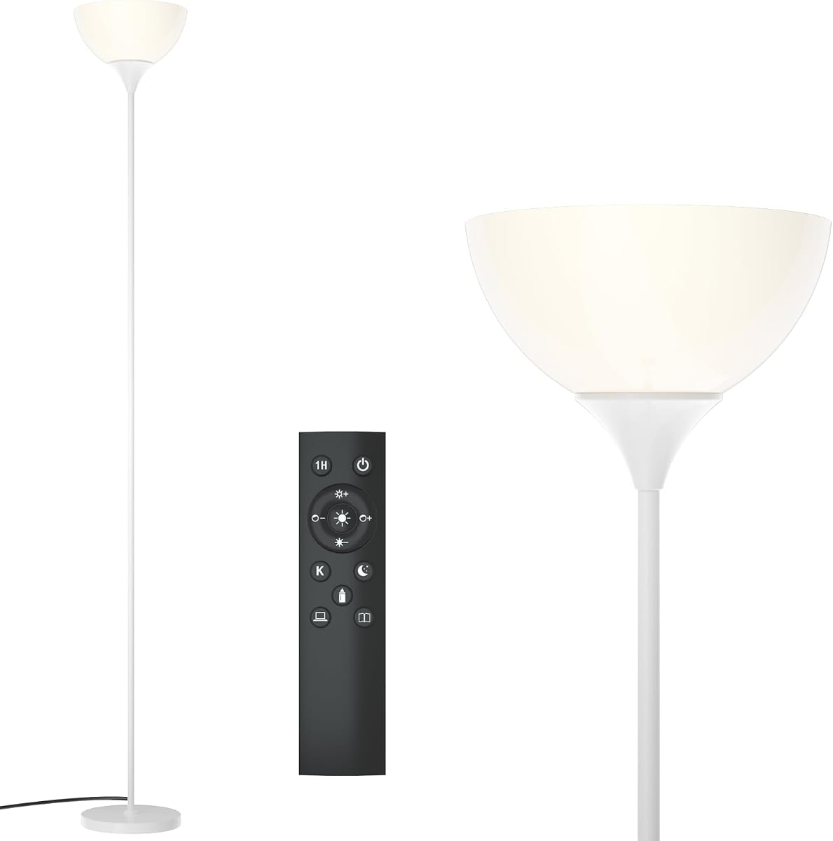PESRAE Floor Lamp, Remote Control, Stepless Brightness & Color Temperature | LED Bulb Included; 3000K–6000K Adjustment, Torchiere Lamp for Living Room, Bedroom or Office, Matte Black