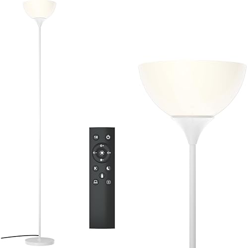 PESRAE Floor Lamp, Remote Control with Stpeless Color Temperatures and Brightness, Torchiere lamp for Bedroom, Living Room, Bulb Included