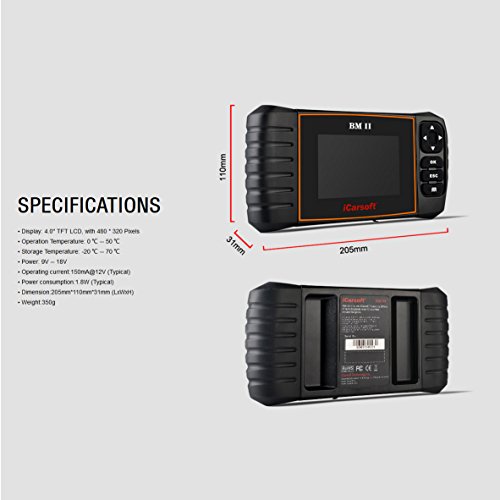 iCarsoft BM II OBDII diagnostic tool compatible with BMW Mini multi systems, ABS Engine oil reset, EPB - Thumbnail 3
