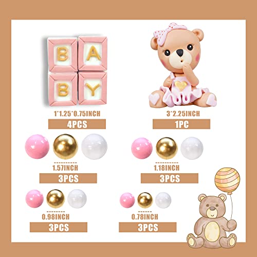 Drwate GCMGF100005 Bear Cake Toppers Mini Bear Cake Decorations Pink Baby Letter Cake Toppers Gold Pink White Pearl Ball thumb #1