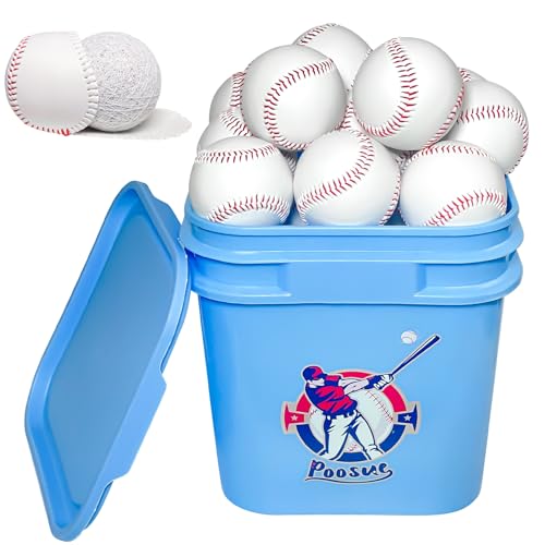 Poosue 24 Pack Youth Baseballs - 9 Inch Faux Leather Practice Balls for Teen Training, Hitting, Pitching & Fielding Drills | Lightweight Unmarked Baseballs for Backyard & School Team Practice