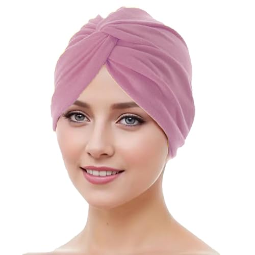 Wanssy® Damen Turban Jersey Fashion Falten Kopfbedeckung Knoten elegant Damen Mütze Einheitshröße (Baumwollmischung, Altrosa)