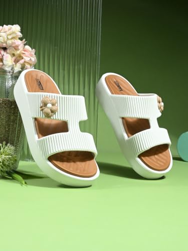 Image of DOCTOR HEALTH SUPER SOFT Women's EVA Platform Slide Slippers | Soft Cushioned Lightweight Anti-Skid Bathroom House Slippers | Floral Charm Comfort Slides for Indoor Outdoor Everyday Wear