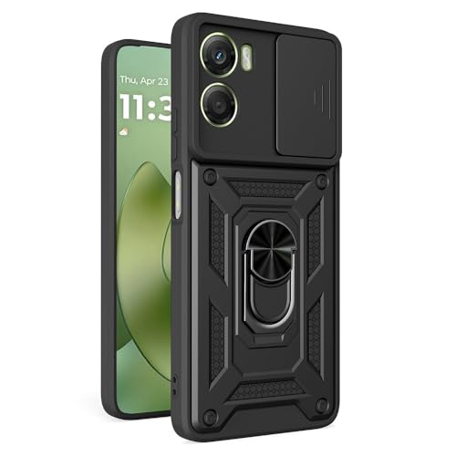 Image of Heavy Duty Back Case Cover for Moto G06 Power 5G, Shockproof Moto G06 Power Back Cover, Ring Case with Kickstand and Camera Protection Shutter - Black