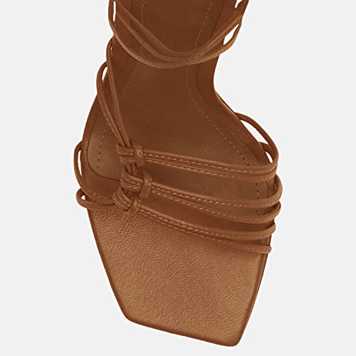 Image of Juliet Holy Womens Lace Up Heeled Sandals Square Open Toe Stiletto Heels Strappy Summer Dressy Shoes