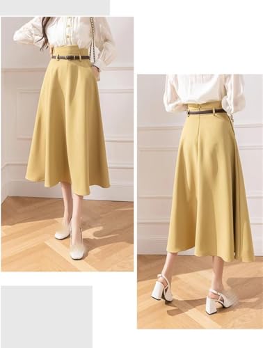 Women's High Waist A-Line Midi Skirt Solid Office Casual Fall Vintage Pull On Skirt4