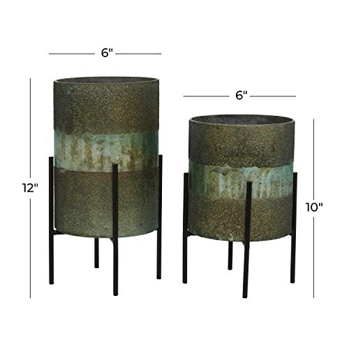 Deco 79 Contemporary Glass Cylinder Candle Holder, Set Of 2 10", 12"H, Green #TOP6