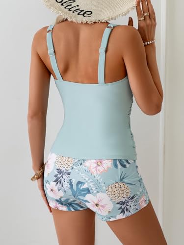 Image of B2prity Women's Tankini Swimsuit Tummy Control Ruched Two Piece Bathing Suit Push Up Modest Swim Suits with Shorts