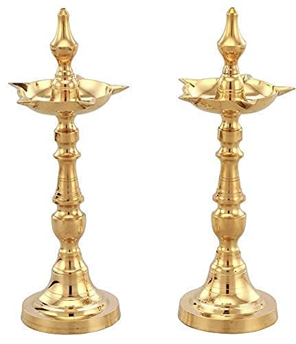 Image of Diwali Puja Oil Gold Diya for Pooja | Traditional Diya for Home Temple Decor, Diwali Gift, (16 Inch)