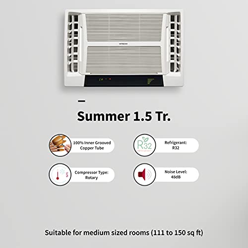 Image of Hitachi 1.5 Ton 5 Star Window AC (Copper, Dust Filter, 2021 Model, RAV518EEDO, White), Extra Large, Free 1 Year Extended warranty