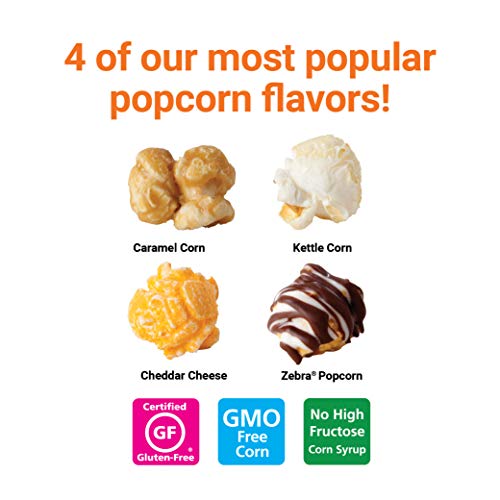 Popcornopolis Popcorn 12 Cone Snack Pack Including Zebra, Cheddar Cheese, Caramel and Kettle Corn, Metallic