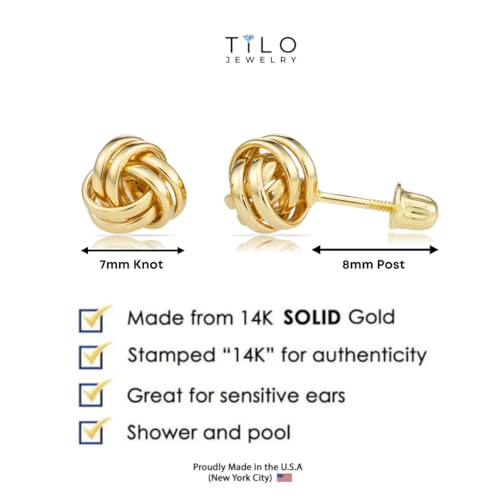 Womens 14k Gold Love Knot Stud Earrings with Long Screw-back Post4