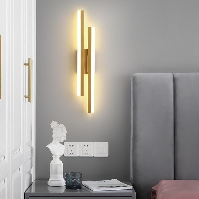 Comely Applique da Parete Interno Moderna, 3 Temperature Colore 16W Lampada da Parete, Oro Lampada a Muro per Camera da Letto Soggiorno Corridoio Ufficio Scala, 3000K/4500K/6500K