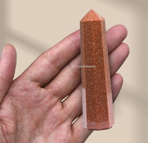 Image of Crystal Heaven Red Goldstone Crystal Tower Obelisk Point For Chakra, Healing And Balancing - Aaa Grade Original Certified Gemstone Agate For Reiki Meditation Yoga Spiritual (3-4 Inches)