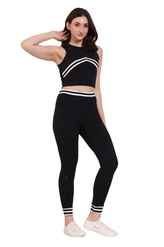Cozimi Solid Striped Top & Bottom Set Wear | Yoga Jogging Wear | Gymwear Tracksuits For Women's and Girls-picture-29