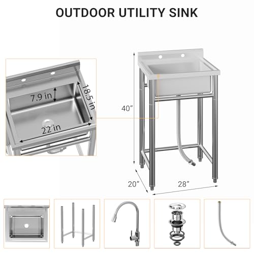 Fregadero de cocina Garvee de acero inoxidable un seno independiente de 21x21x33 pulgadas 5