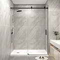 KPUY Frameless Shower Door, 44-48" W x 76" H Sliding Glass Shower Door, 1/4" (6mm) Thick Tempered Clear Glass with Explosion-Proof Film Nano Coating in Matte Black Finish