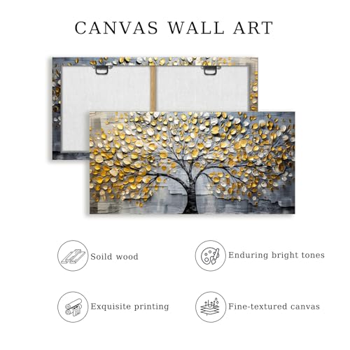crmotu Tree of Life Large Wall Art for Living Room, Golden Tree Neutral Abstract Canvas Painting Art Prints, Nature Plant Modern Pictures Wall Decor for Bedroom Bathroom Dining Room Office 24"X48"