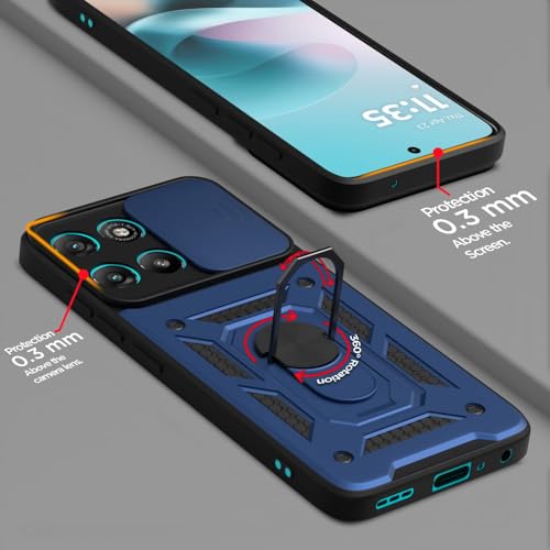 Image of AIBEX Back Cover for Motorola G57 Power 5G / Motorola G67 Power 5G | D10 Tough Armor Case | Sliding Camera Shield | 360 Protection | Kickstand Ring Holder | Military-Grade Bumper Case - Blue